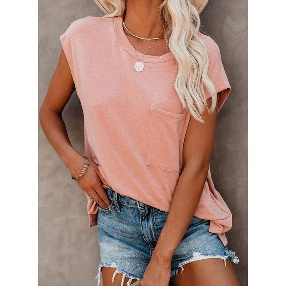 Casual Women's Loose Fit Pink‎ T-Shirt With Pocket Size M - Picture 1 of 8